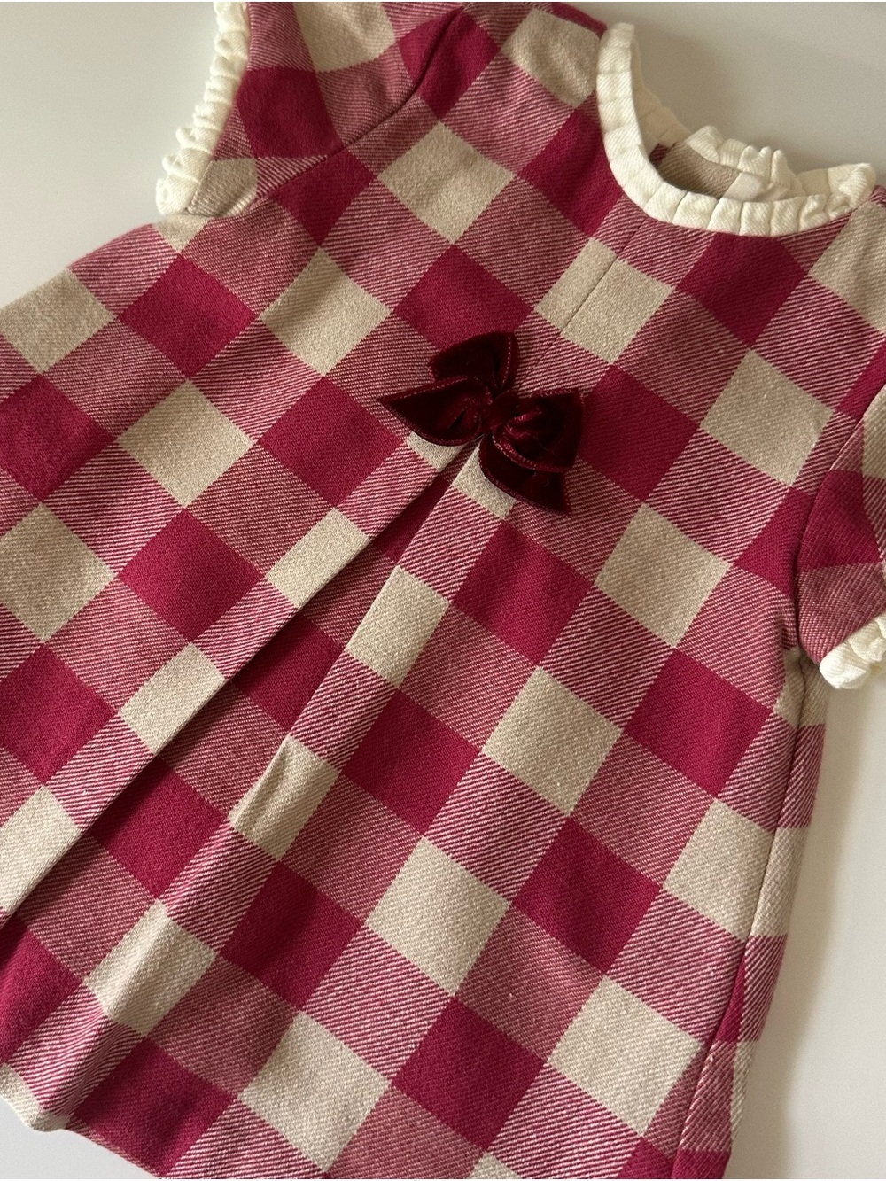 Mayoral Plaid Velvet Bow Dress 1–2M
